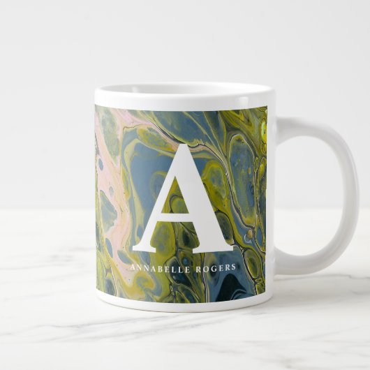 Grande Tasse Chartreuse Marbre multicolore Personnalisé Initial (Droite)