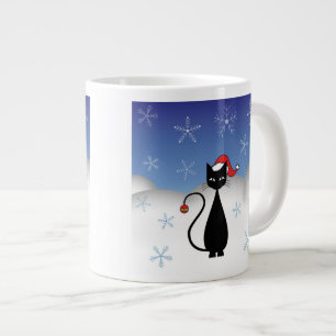 Grande Tasse Chat de Noël avec des flocons de neige