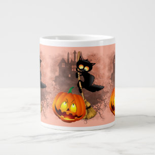 Grande Tasse Chat effrayé par Citrouille Fun Halloween caractèr