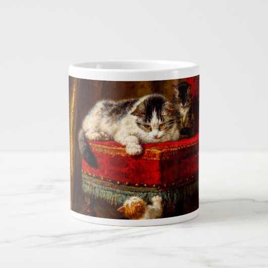 Grande Tasse Chat et chatons Jouer avec chaise (Devant)