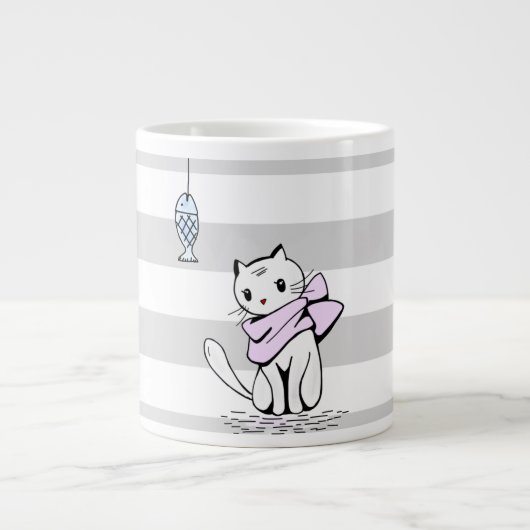 Grande Tasse Chat et poisson blanc testé (Devant)