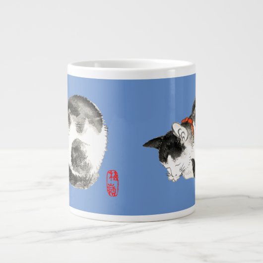Grande Tasse Chat japonais couché noir et blanc (Devant)