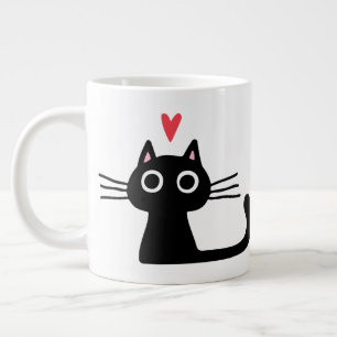 Grande Tasse Chat Kitty Noir au coeur de Valentine
