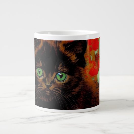 Grande Tasse Chat noir de Van Gogh Fleurs rouges (Devant)