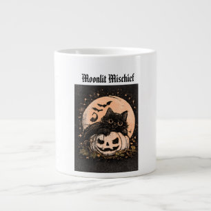 Grande Tasse Chat noir et citrouille au clair de lune Halloween