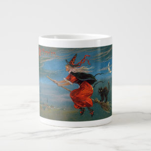 Grande Tasse Chat Noir Familier de Sorcière Halloween sur Balai