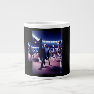 Grande Tasse Chat noir menant une meute de chiens sur une piste