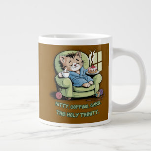 Grande Tasse Chaton Cosy avec Café et Gâteau – Chat Drôle