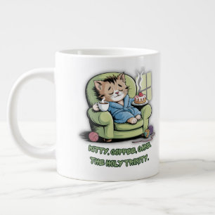Grande Tasse Chaton Cosy avec Café et Gâteau – Chat Drôle
