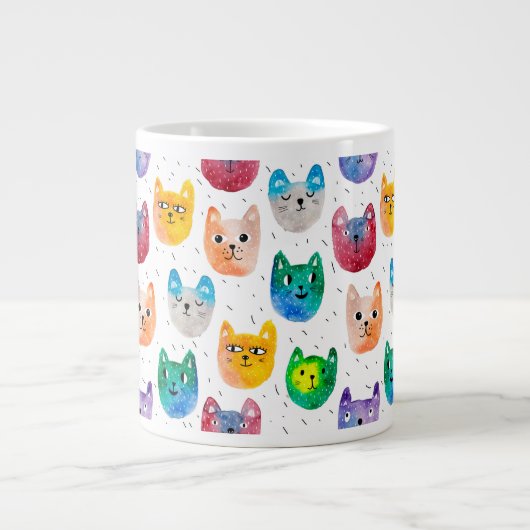Grande Tasse Chats aquarelles et amis (Devant)