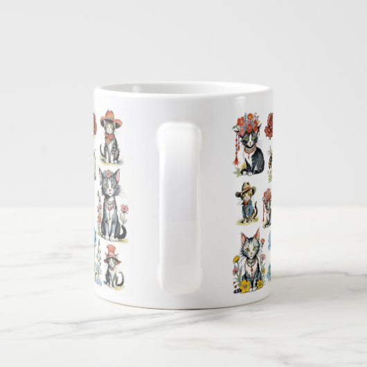 Grande Tasse Chats Whimsical en Casquette avec Fleurs & Abees (Dos)