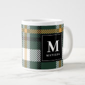 Grande Tasse Chèque vert, moutarde et tartan noir Noël (Devant droit)
