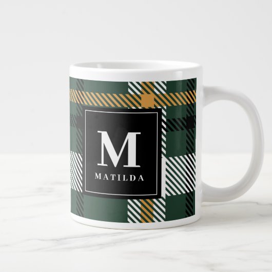 Grande Tasse Chèque vert, moutarde et tartan noir Noël (Droite)