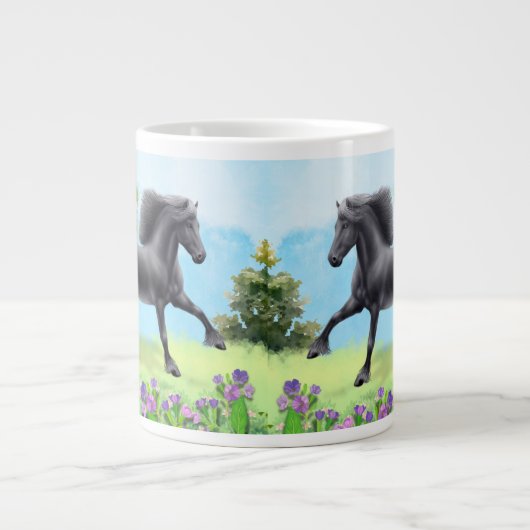 Grande Tasse Cheval friésien noir galopant (Devant)