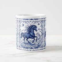 Cheval frison de style Delft Delftware dans un pré