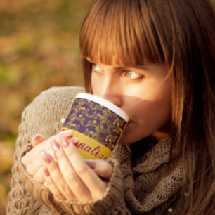 Grande Tasse Chic Golden Flowers violet motif   personnalisé