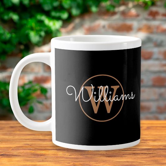 Grande Tasse Chic Script Gold Monogramme Noir Personnalisé