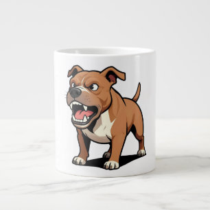 Grande Tasse Chien de dessin animé Pitbull en colère Brun Grogn