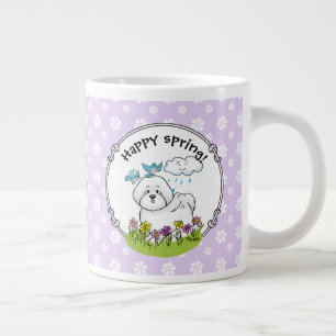 Grande Tasse Chien de levure Bichon de printemps avec fleurs -