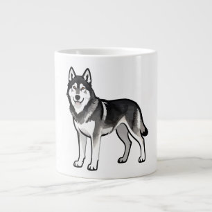 Grande Tasse Chien Husky de dessin animé Cadeau Sibérien noir b