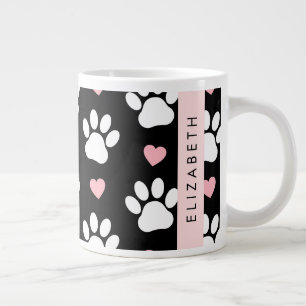 Grande Tasse Chien Paws, White Paws, Rose Hearts, Votre Nom