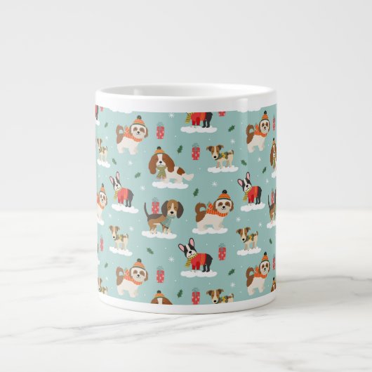 Grande Tasse Chiens de Noël en Motif d'Écharpes douillettes (Devant)