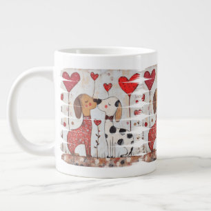 Grande Tasse Chiens romantiques avec ballons en forme de cœur