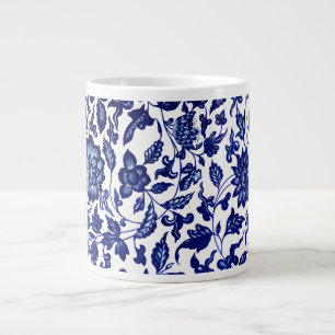 Grande Tasse Chinois bleu marine foncé motif floral sur blanc