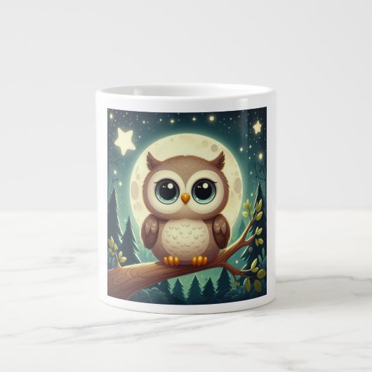 Grande Tasse Chouette bébé la nuit avec lune (Devant)