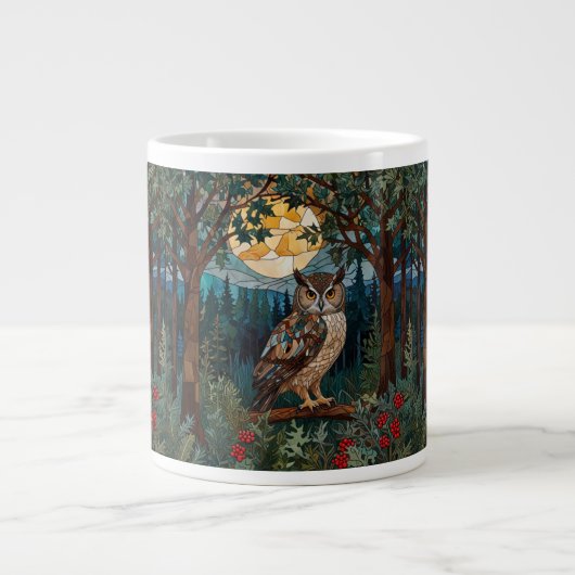 Grande Tasse Chouette boho élégant tache de verre forêt boisée (Devant)
