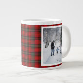 Grande Tasse Christmas Gift 2 Photo Trendy Red Plaid Rustic (Devant droit)