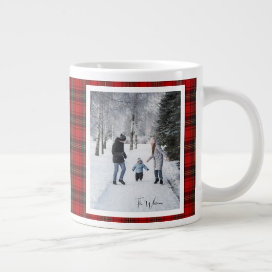 Grande Tasse Christmas Gift 2 Photo Trendy Red Plaid Rustic (Droite)