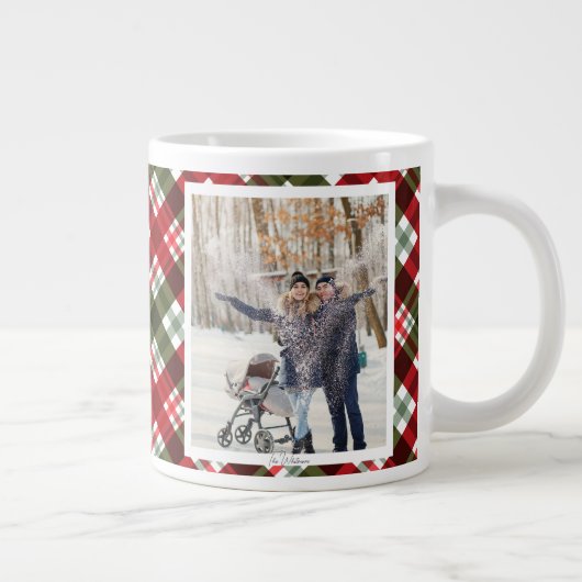 Grande Tasse Christmas Gift 2 Photo Trendy Red Plaid Rustic (Droite)