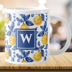 Grande Tasse Citrons jaunes Bleu Méditerranée Amalfi Initiale