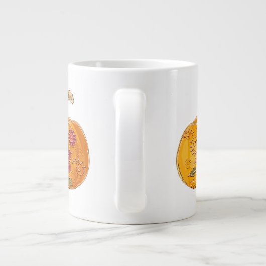 Grande Tasse Citrouille Automne Avec Fleurs (Dos)