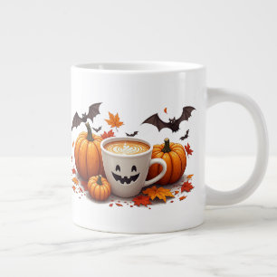 Grande Tasse Citrouille Halloween Latte avec chauves-souris et