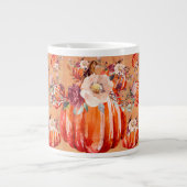 Grande Tasse Citrouille orange automne plaid à fleurs chèque au (Devant)