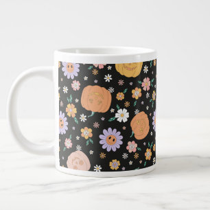 Grande Tasse Citrouilles d'Halloween rétro et Motif de fleurs