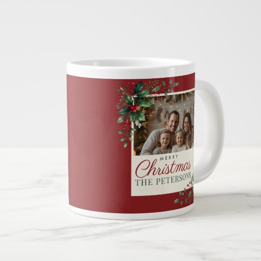 Grande Tasse Classic Botanical Red Custom Photo Christmas (Devant droit)