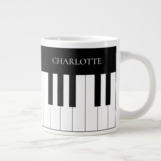 Grande Tasse Clavier de piano noir et blanc simple et élégant (Droite)