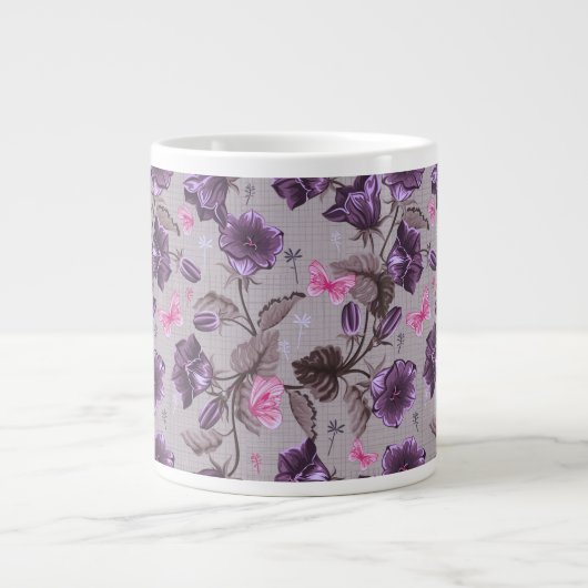 Grande Tasse cloches à main violette et papillons roses motif (Devant)