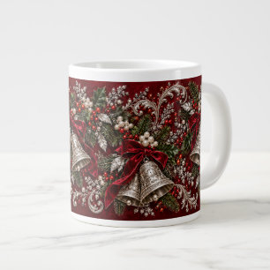 Grande Tasse Clochettes de Noël en argent vintage et velours bo
