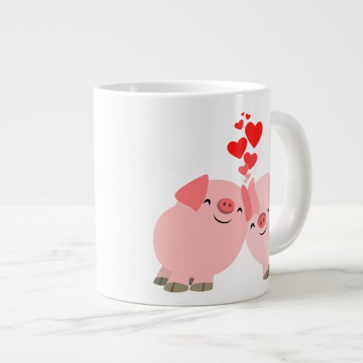 Grande Tasse Cochons de caricature mignons dans l'amour Jumbo M (Devant droit)