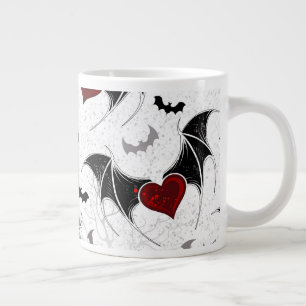 Grande Tasse Coeur d'Halloween avec ailes de chauve-souris noir