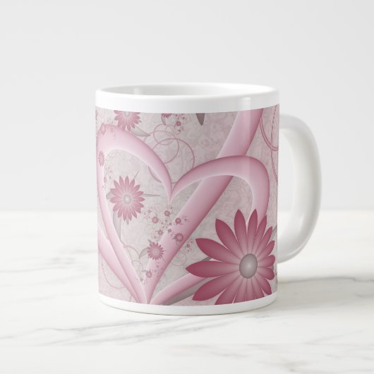 Grande Tasse Coeurs et fleurs Abstraits roses Aimer l'art fract (Devant droit)