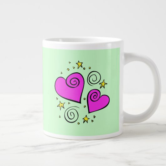 Grande Tasse Coeurs roses, Amour, Romance, Saint-Valentin, Étoi (Droite)