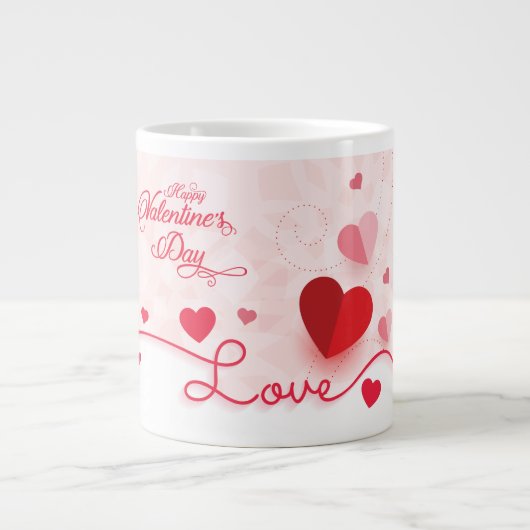 Grande Tasse Coeurs roses élégants Saint-Valentin (Devant)