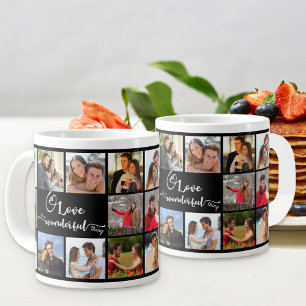 Grande Tasse Collage photo carré de 20 citations d'amour Noir