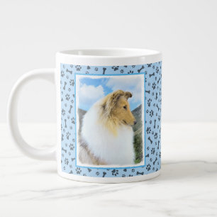 Grande Tasse Collie en Montagne (Rough) Peinture - Chien Art