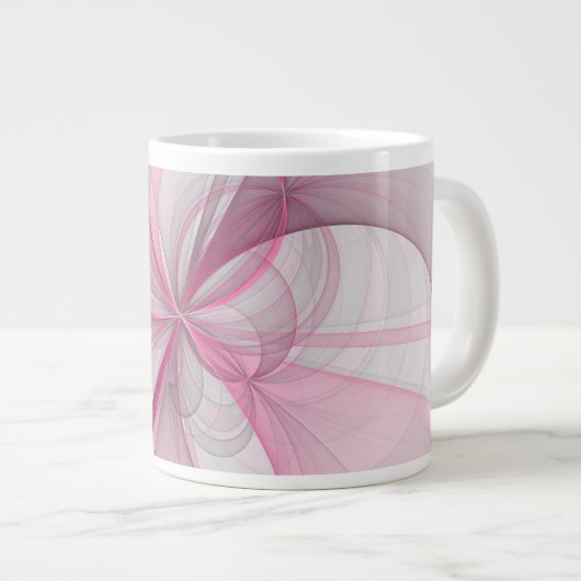 Grande Tasse Conception de fractale grise rose clair abstraite (Devant droit)